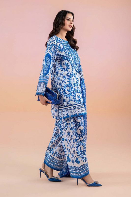MARIA B - 3PC LAWN EMBROIDERED SHIRT WITH CHIFFON EMBROIDERED DUPATTA AND COTTON TROUSER - KPR-BL2