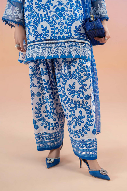 MARIA B - 3PC LAWN EMBROIDERED SHIRT WITH CHIFFON EMBROIDERED DUPATTA AND COTTON TROUSER - KPR-BL2