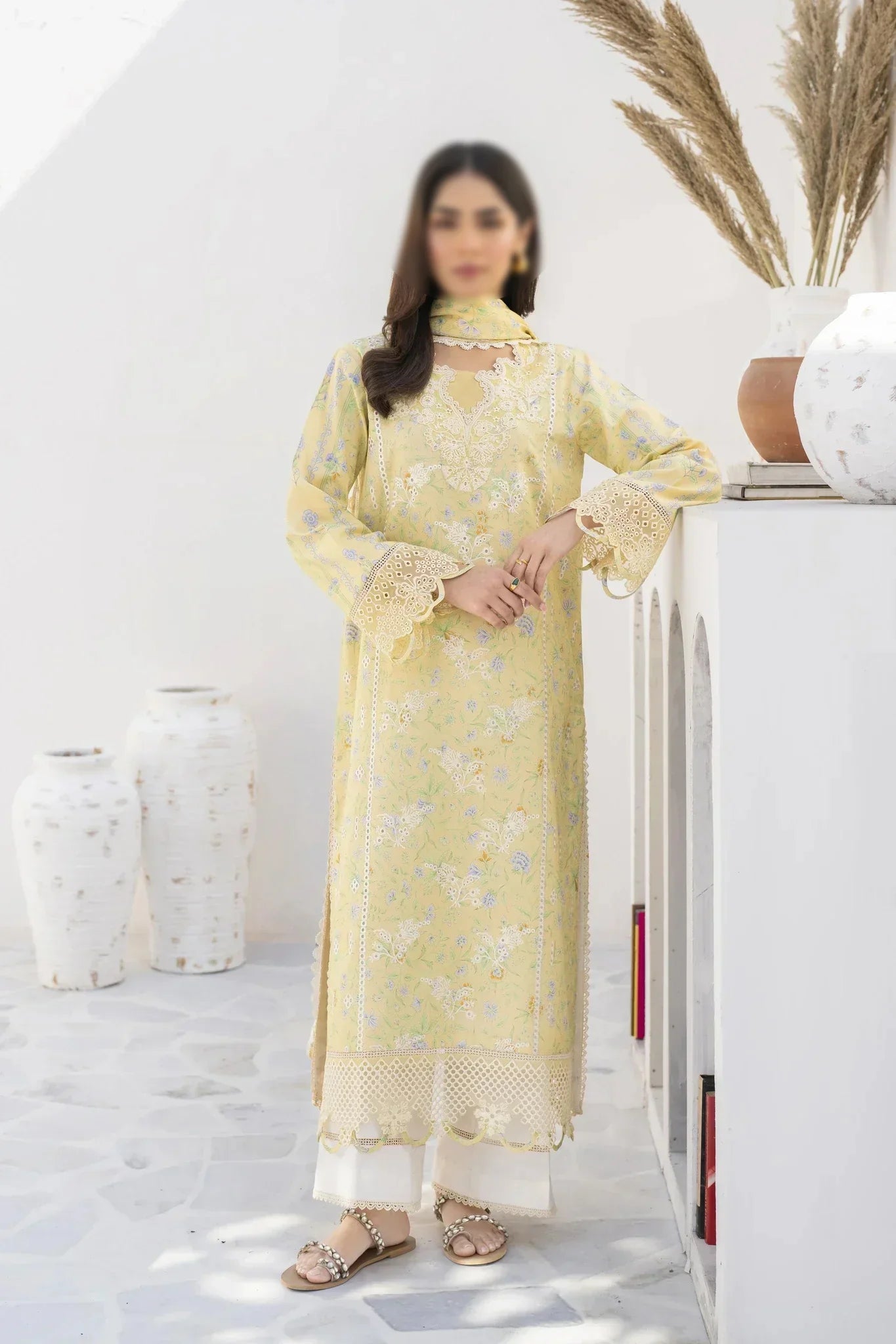 Baroque Chikankari Embroidered & printed lawn 3 piece dress